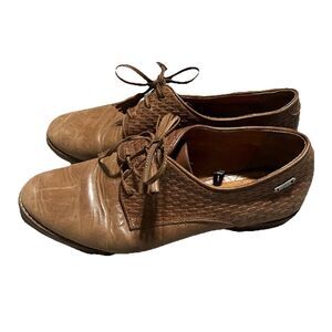 Viley Womens Brown Leather Braided Lace Up Pointed Toe Loafers Shoes Size 6/6.5